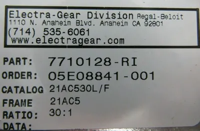 NEW ELECTRA GEAR 7710128-RI GEAR REDUCER 30:1 7710128RI 21AC530L/F 05E08841-001