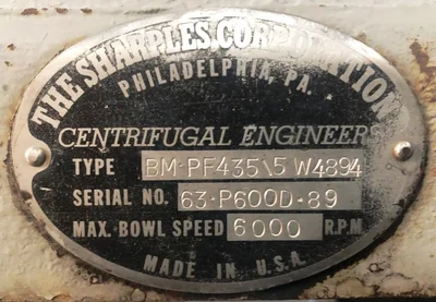 Sharples P600 Super-D-Canter centrifuge, 316SS.