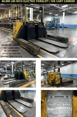 60,000 LBS RICO MODEL #HLR600 ELECTRIC FORKLIFT / DIE-CART / COIL-CARRIER: STOCK #16894