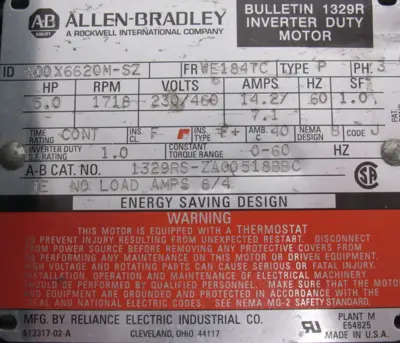NEW ALLEN BRADLEY 1329RS-ZA00518BBC MOTOR 5HP 230/460V WITH FAN AND ENCODER