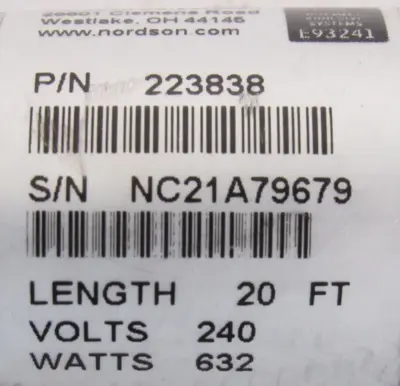 NEW NORDSON 223838 HOT MELT GLUE HOSE 20 FT