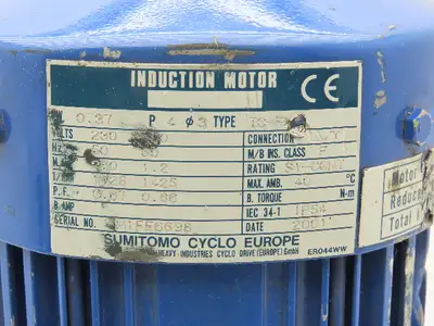 Sumitomo TC-FX SM-Cyclo Gearmotor 100:1 Hyponic Drive 14rpm 1/2Hp 230/400v 3Ph
