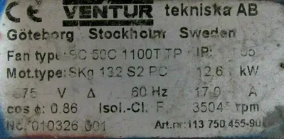 NEW VENTUR SC-50C-1100T-TP REGENERATIVE BLOWER 500V 50HZ 2920RPM SC50C1100TTP