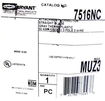 NEW HUBBELL BRYANT 7516NC STRAIGHT BLADE CONNECTOR