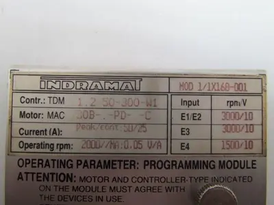 Indramat 1/1x168-001 Programming Module for TDM 1.2-50-300-W1 2000 rpm