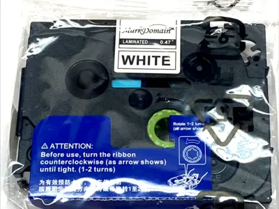 NEW MARKDOMAIN LABEL TAPE 12MM BLACK ON WHITE PKG OF 10