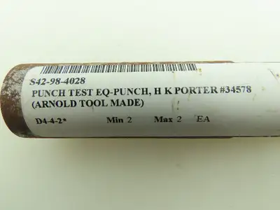 H K Porter 34578 Arnold Tool Punch Test Hardness Tester Pin 1" OD 18 Thread Size