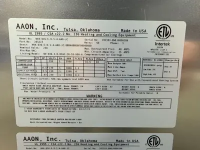 USED AAON DANDELION WVA036E014AA0JC