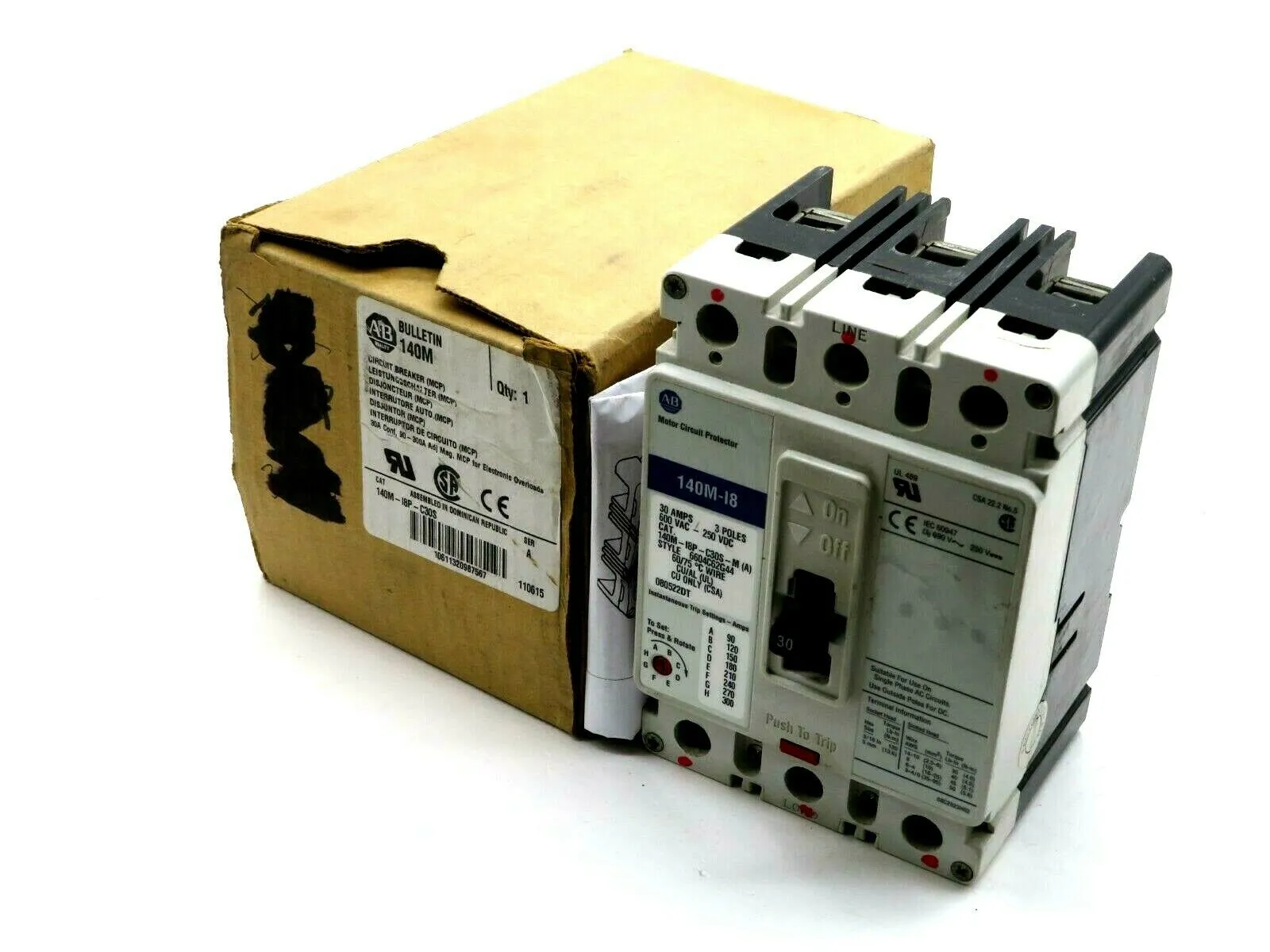 NEW ALLEN BRADLEY 140M-I8P-C30S CIRCUIT BREAKER 30 AMP SER A 140MI8PC30S