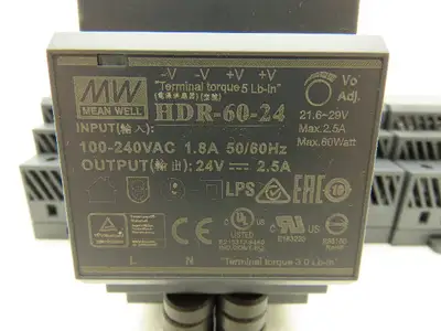 MW HDR-60-24 Power Supply DIN Rail 100-240VAC Input 24VDC 2.5A Output Lot Of 5