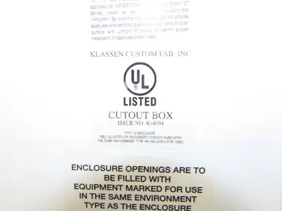 Klassen Custom Fab K-4094 Electrical Enclosure JIC Panel Box 39x39x19" Type 12