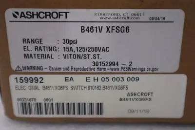 ASHCROFT b461v xfsg6 / b461vxfsg6 30 psi NEW IN BOX STOCK G429A