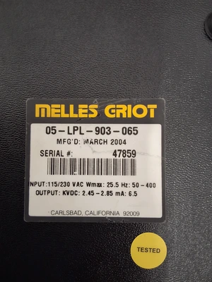 MELLES GRIOT HeNe 05-LGR-173-452 LASER WITH 05-LPL-903-065 POWER SUPPLY