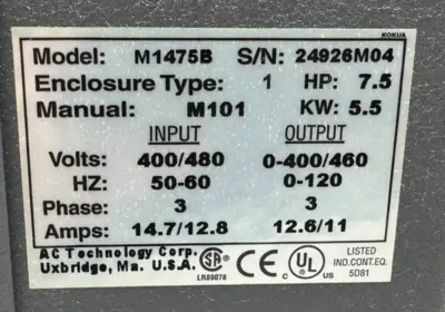 USED AC TECH LENZE M1475B VARIABLE SPEED DRIVE 7.5HP