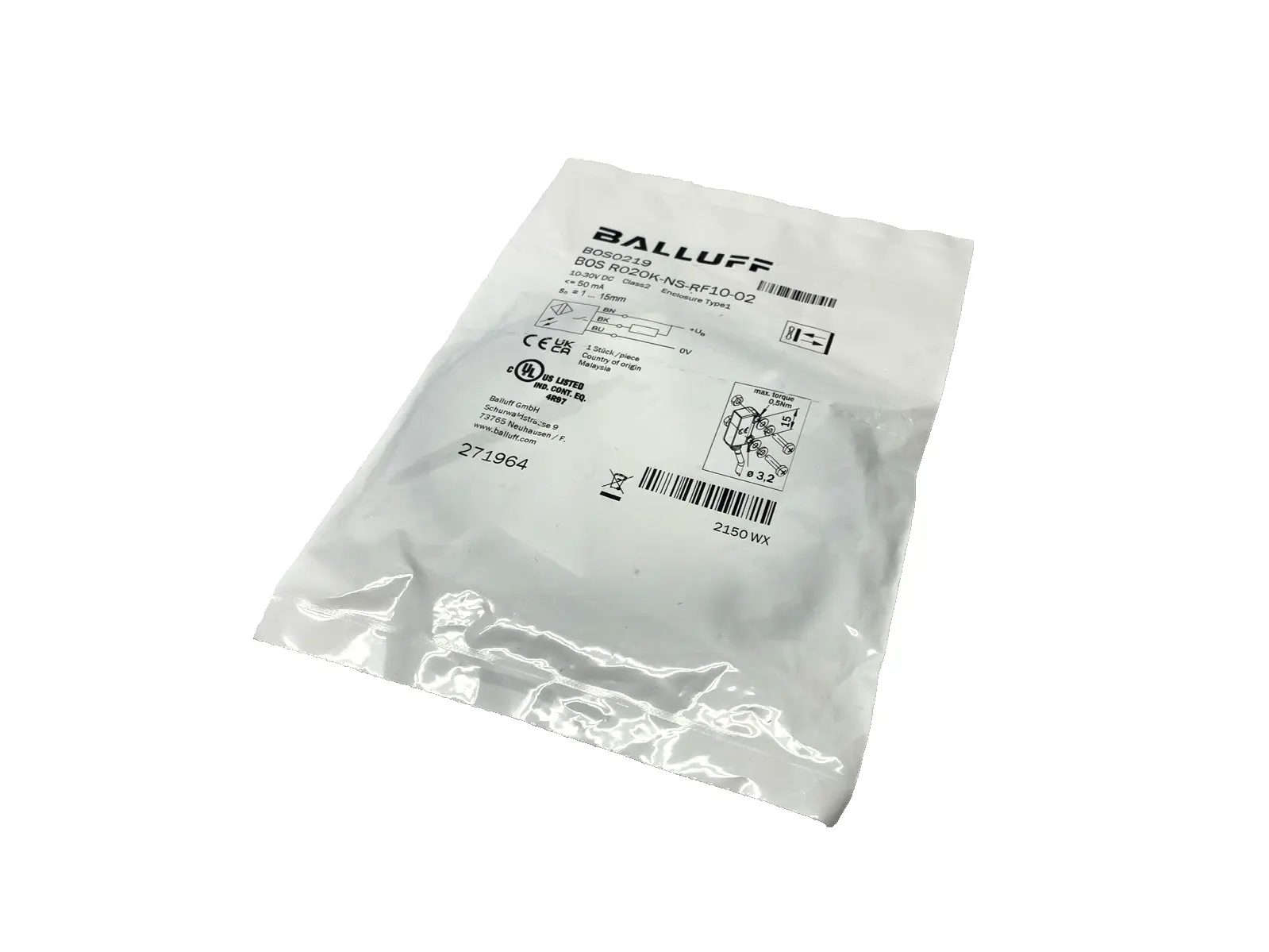 BOS R020K-NS-RF10-02, BOS0219 | Balluff BOS0219 Diffuse Photoelectric Sensor BOS R020K-NS-RF10-02 - New
