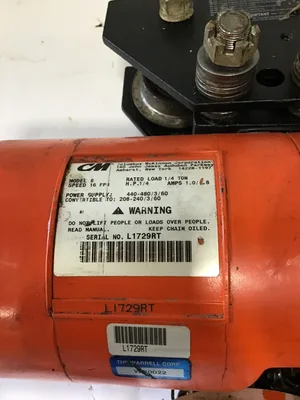CM B Electric Chain Hoist 1/4 Ton 250kg 1/4HP 1.0Amps