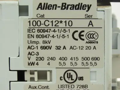 Allen Bradley 100-C12*10 Reversing Motor Starter Overload 120V Coil 104C12D22