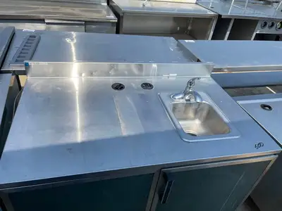 Used Duke Used 48" Duke Stainless Steel Work Counter with Sink and storage - SS245 Food Prep Tables Illinois US | Falcon Restaurant Supply #1375963