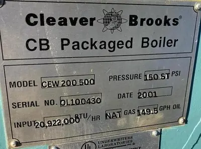 USED 2001 CLEAVER BROOKS CEW200-500