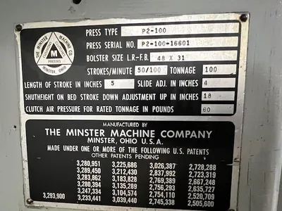 1966 MINSTER P2-100-48-31 Straight Side Double Crank Press | Universal Press & Machinery (UPM) (10)