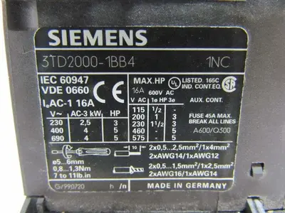 Siemens 3TD2000-1BB4 3tX4490-3A Contactor 9 Amp 3 Pole Reversing 24VDC Coil