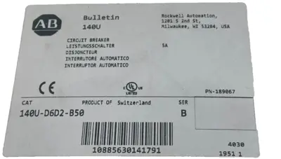 ALLEN BRADLEY 140U-D6D2-B50 CIRCUIT BREAKER SER. B 140UD6D2B50 NEW,SURPLUS