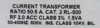 NEW SSI 2RL-500 CURRENT TRANSFORMER 2RL500 RATIO 50:5A 50-400HZ 600V