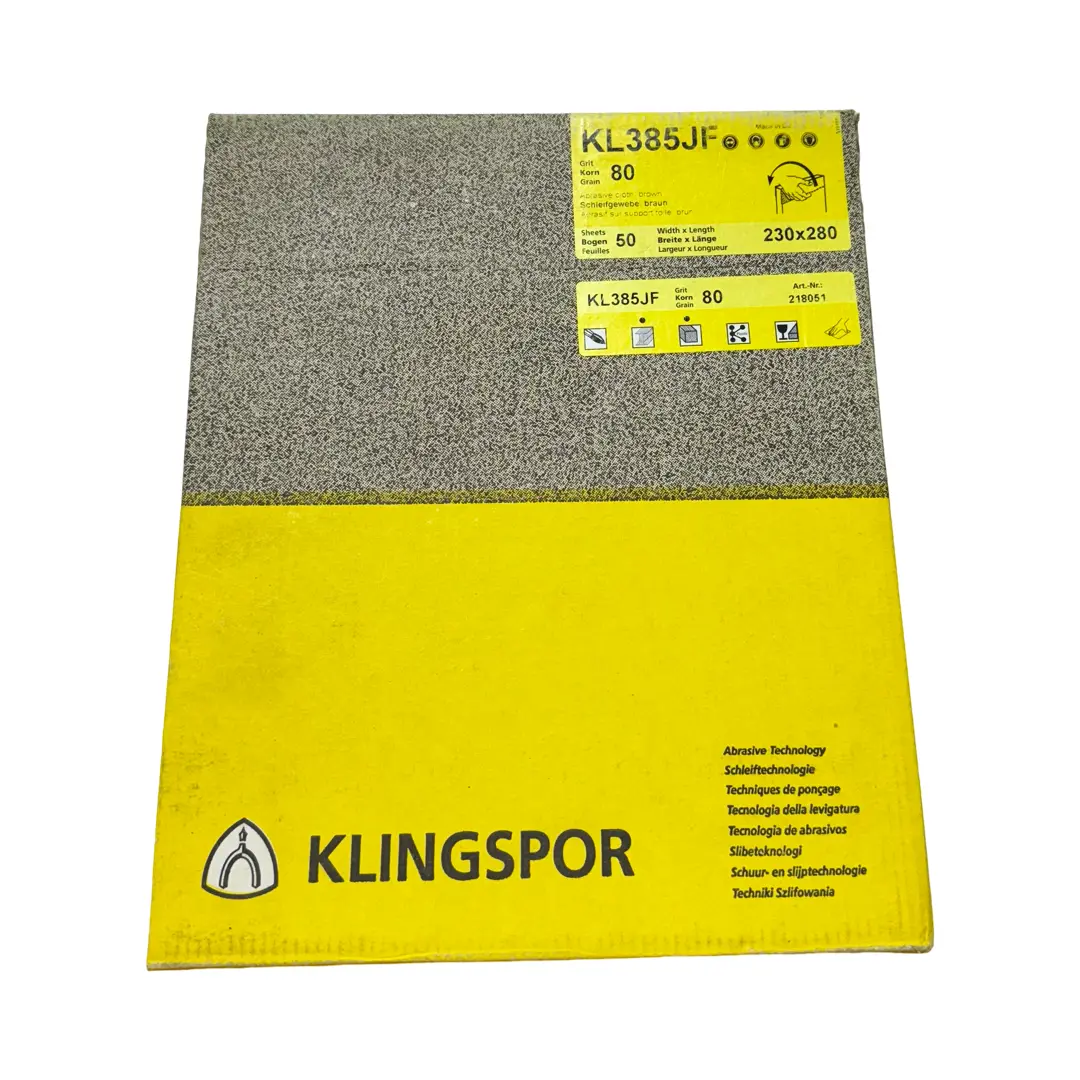 Klingspor 9" x 11" Abrasive Cloth Sheets 80 Grit Brown 50 Pack