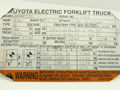 Toyota Electric Forklift Steering Column Shroud Cover W/Key Removed From 8FBE15U