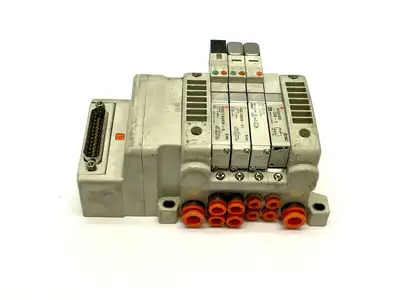 VV5QC11-04N3FD0-S,VVQ1000-10A-1,VQ1100N-51,VQC1400 | SMC VV5QC11-04N3FD0-S Pneumatic Manifold Base w/ Solenoids - Used