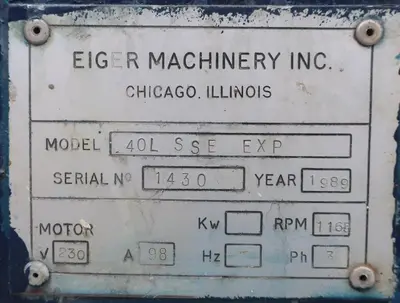 USED EIGER MACHINERY 40L SSE EXP