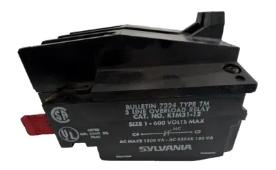 NEW SYLVANIA KTM31-12 OVERLOAD RELAY SIZE 1 600V TYPE 7324 TM3 KTM3112