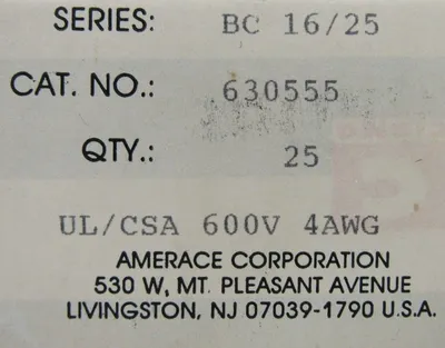 NEW BOX OF 25EA BUCHANAN BC16/25 TERMINAL BLOCKS BC1625 630555