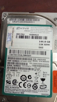 USED IBM 42D0422 146.8GB 10K RPM 3Gb/s SAS SFF SERVER pSERIES 2.5" HDD WI