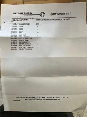 Detroit Diesel Gasket Kit PN 05195742