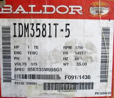 NEW BALDOR IDM3581T-5 INVERTER DRIVE MOTOR 575V 1750 RPM PH 3 IDM3581T5