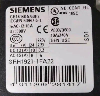 Siemens 3RT1034-1B.0 w/ 3RH1921-1FA22 Contactor Relay Loc4D42