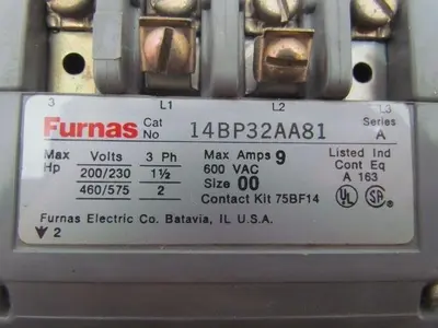 Furnas Siemens 14BP332AA81 Motor Starter Control SZ 00 3PH Open 120V Coil