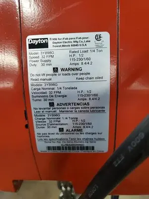 Used DAYTON 3YB98G Hoists (All Types) Pennsylvania US | Hildebrand Machinery Co. #1485934