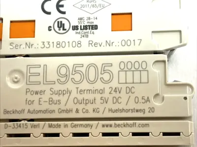 USED BECKHOFF ETHERCAT POWER SUPPLY TERMINAL 24VDC IN 5VDC 0.5A DIN RAIL