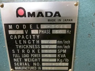 3/16" x 10 ft. Amada Mechanical Power Shear Model M-3045