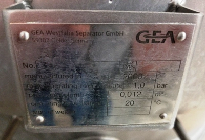 Westfalia MSE 300-06-777 whey/milk clarifier, 316SS.