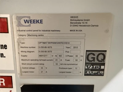 Used 2013 WEEKE OPTIMAT BHP008/VANTECH 510 CNC Routers Washington US | MachineryMax #1336305