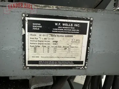 Used W.F. WELLS W-9 HORIZONTAL SAW Horizontal Band Saws Michigan US | Vander Ziel Machinery Sales #482872