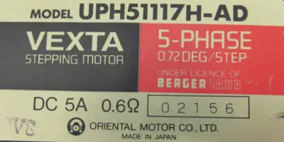 USED ORIENTAL MOTOR UPH51117H-AD STEPPING MOTOR UPH51117HAD