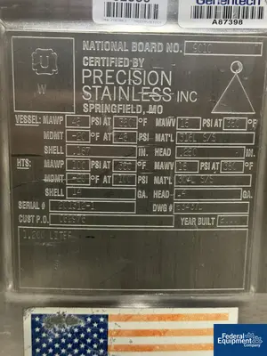 USED Precision 1,200 Liter Precision Stainless Reactor, 316L S/S, 45/100#