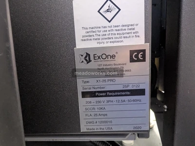 Used 2020 EXONE X1 25PRO 3D Printers Illinois US | Meadoworks #1556327