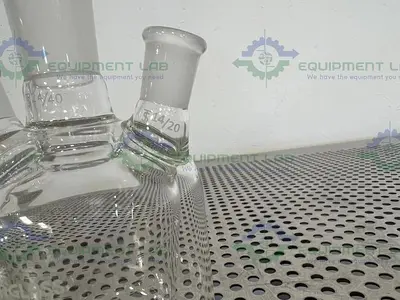 USED CHEMGLASS 125 ML EUROPEAN STYLE 3-NECK TAPER JACKETED FLASK 24/40, 14/20