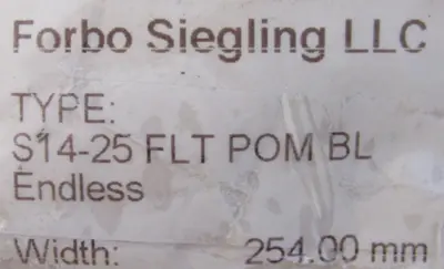 NEW FORBO SIEGLING 46538993 CONVEYOR BELT 10"x148" S14-25 FLT POM BL 981635