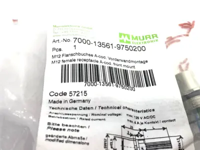 New | in-Stock Murrelektronik M12 Female Receptacle A-cod. Front Mount Panel Mounts Michigan US | Maverick Industrial Sales #1398498